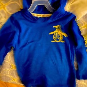 Blue penguin long sleeve hooded shirt